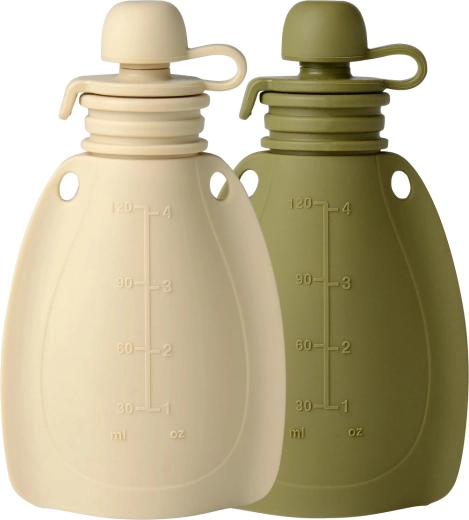 Mininor sacchetti snack ricaricabili in silicone soft rabbit/moss green, 2 pz