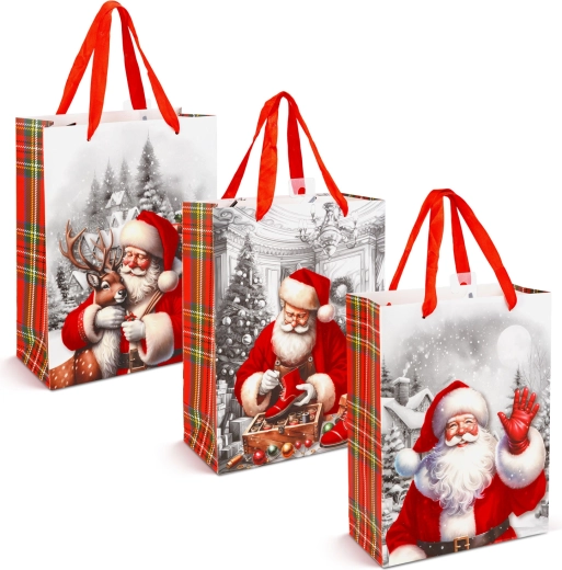 Sacchetto regalo natalizio con effetto velluto e motivo di San Nicola - 1 pezzo