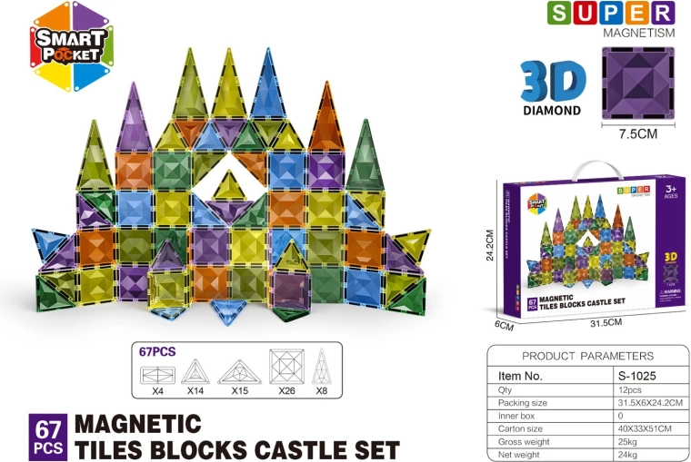 Set di costruzioni magnetiche 3D, 67 pezzi