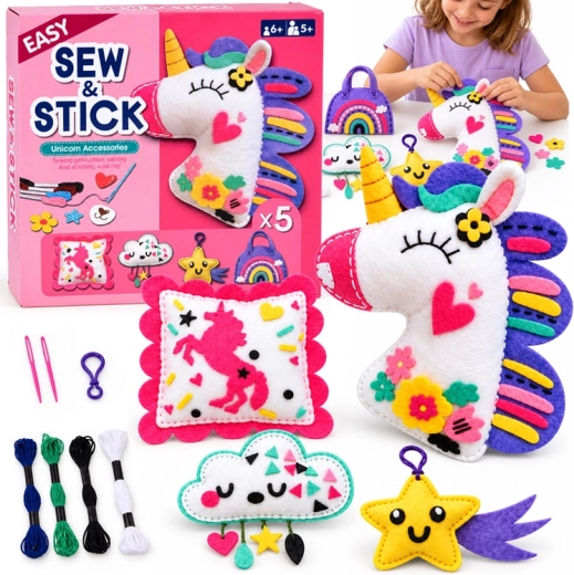 Kit creativo per cucire e incollare il feltro Unicorno – 5 decorazioni