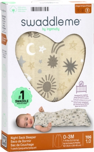 Sacco nanna in cotone SwaddleMe™ Celestial Dance 1 TOG, 0–3 mesi