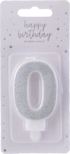 Candela per torta a forma di numero 0 argentata 7 cm