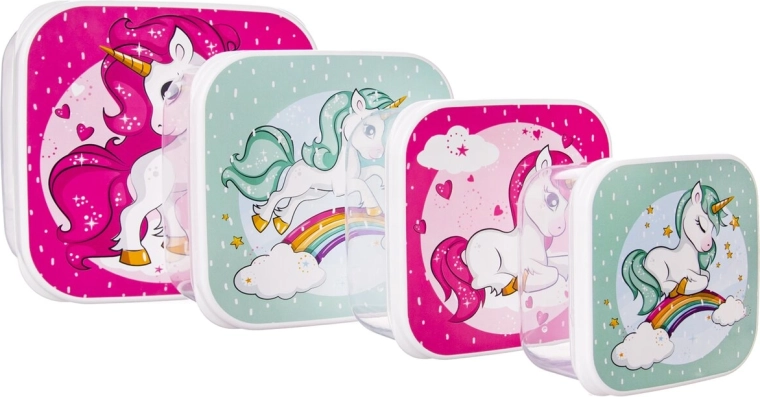 Set di contenitori porta-merenda per bambini con motivo unicorno (4 pz)