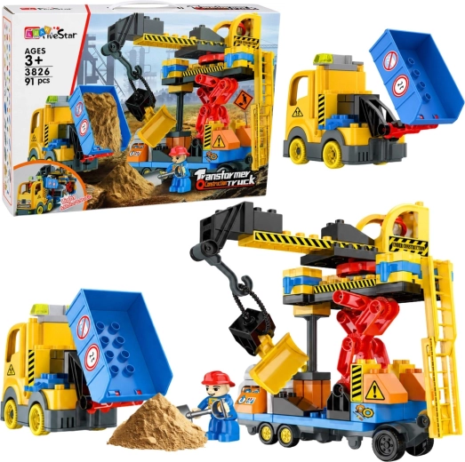 Set di costruzioni cantiere con gru e autocarro ribaltabile, 91 pezzi
