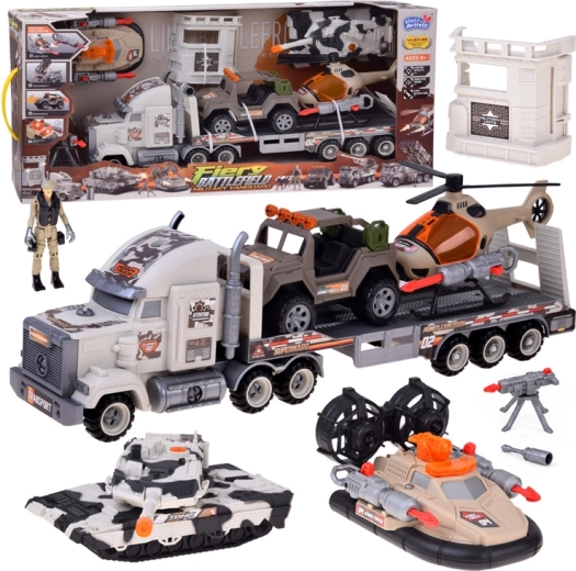 Grande set da gioco militare con camion, carro armato ed elicottero