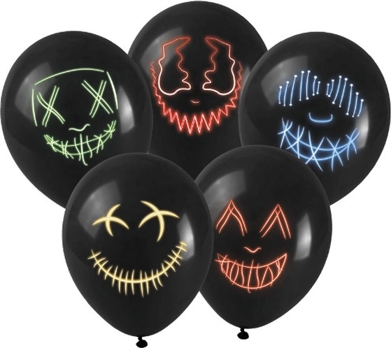 Palloncino nero in lattice con stampa di maschera LED - 1 pezzo