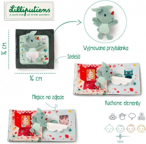 Libro di stoffa con mini doudou toc toc – draghetto JOE di LILLIPUTIENS, 18 m+