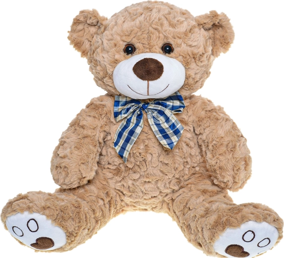 Orsetto di peluche marrone chiaro seduto con fiocco 30 cm