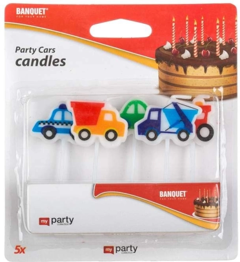 Candeline per torta di compleanno con motivo Auto, 5 pz