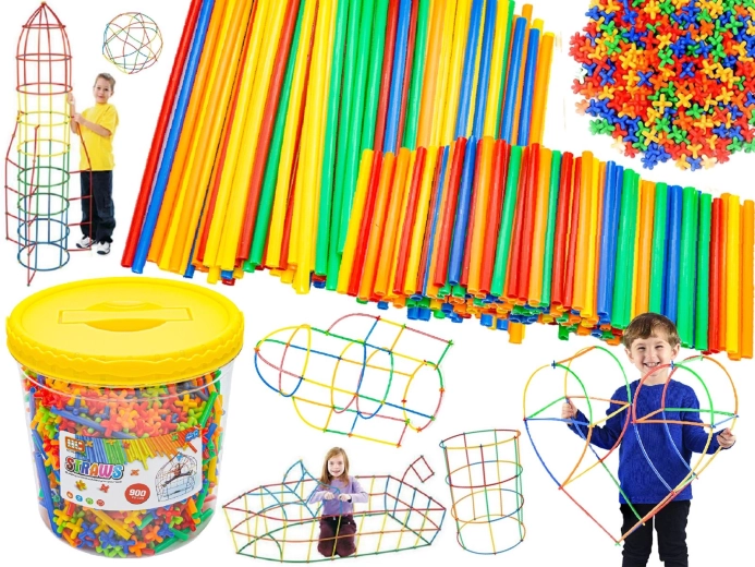 Cannucce da costruzione e connettori in secchiello (circa 900 pezzi)