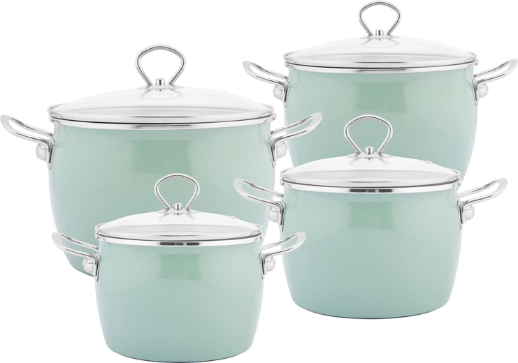 Set di pentole smaltate Balbina 8 pezzi salvia
