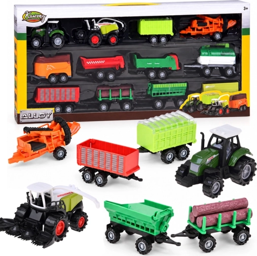 Set di veicoli agricoli con trattore, mietitrebbia e rimorchi – 12 pezzi