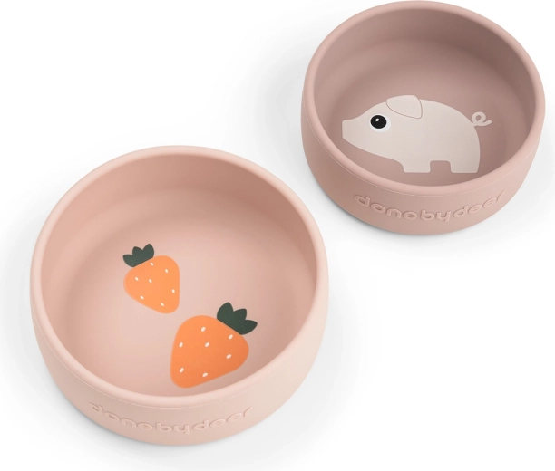 Done by Deer set di ciotole in silicone Pigee rosa 2 pz