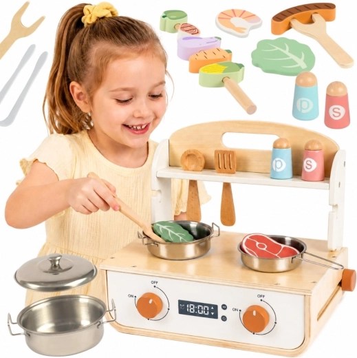 Cucina giocattolo in legno con griglia e accessori Tooky Toy