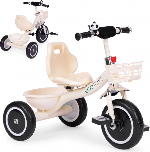 Triciclo per bambini con cestino e campanello, beige, ECOTOYS