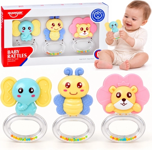 Sonaglio e massaggiagengive 2 in 1 con animaletti – set da 3 pezzi