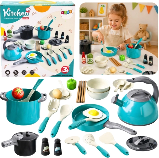 Set da cucina per bambini con stoviglie e alimenti, 33 pezzi