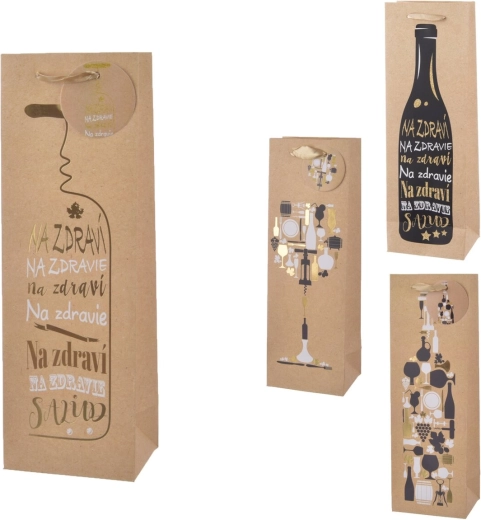 Borsa regalo per bottiglia con motivo testuale beige