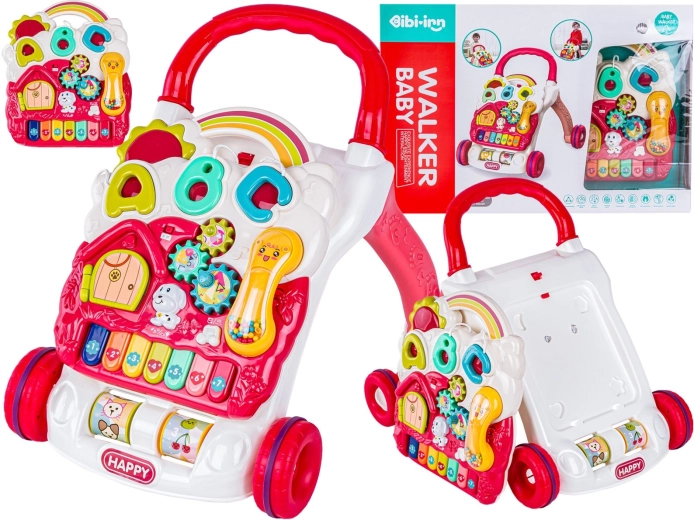 Girello educativo per bambini con pannello musicale rosso