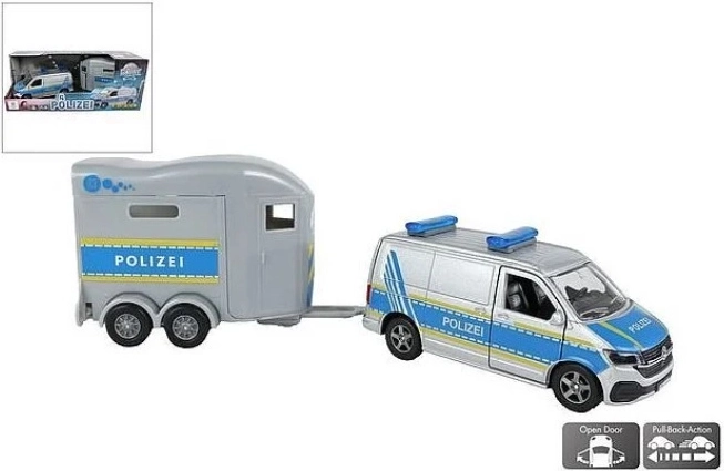VW della polizia con rimorchio per il trasporto dei cavalli