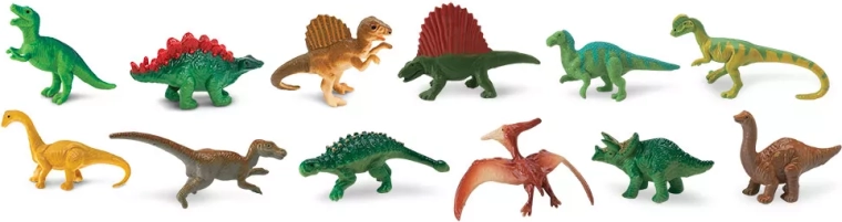 12 mini dinosauri dettagliati in un unico tubo