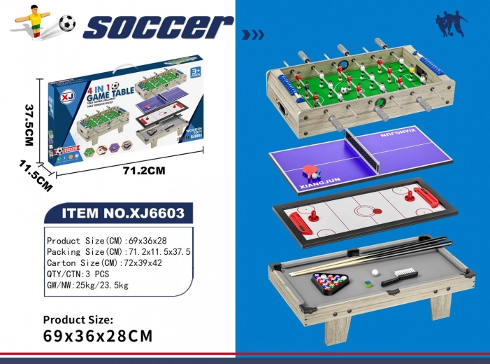 tavolo da gioco da tavolo 4 in 1 grigio – biliardo, air hockey, ping pong e calcio balilla