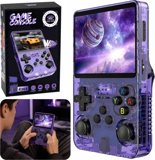 Console di gioco portatile retro R36S con display IPS da 3,5" viola