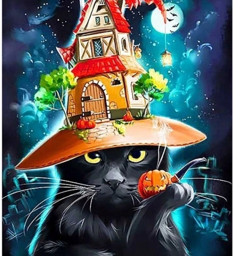 Pittura con i numeri Gatto con cappello di Halloween 40 × 50 cm