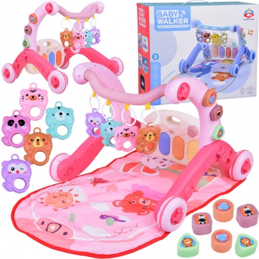 tappeto gioco educativo 3 in 1 con girello, pianoforte e giochi sospesi