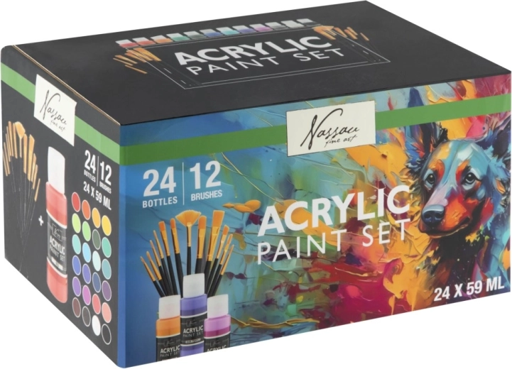 Set di colori acrilici 24 pz con 12 pennelli