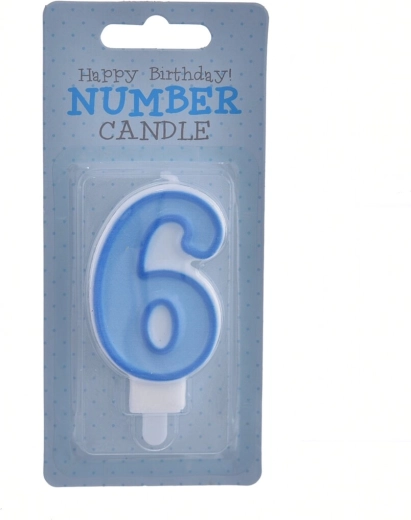 Candelina per torta numero 6 blu 7 cm