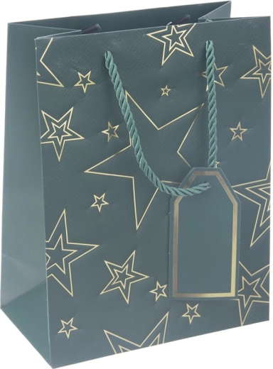 Borsa regalo in carta con motivo a stella verde 18 × 10 × 23 cm