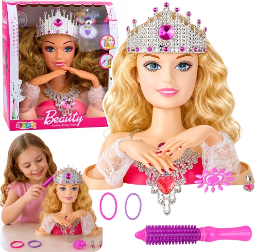Testa di bambola per pettinare e acconciare i capelli con accessori