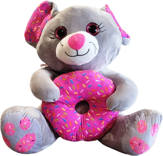 Topo di peluche con donut 25 cm – grigio
