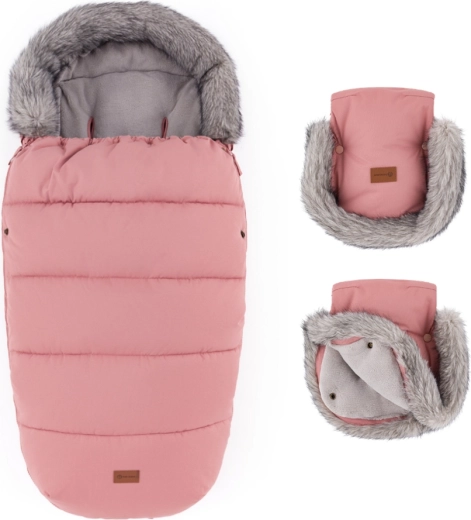 PETITE&MARS set invernale: sacco termico Comfy 4 in 1 + guanti per passeggino Furry old rose