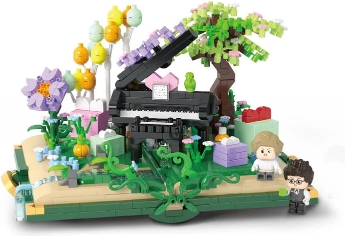 Diorama romantico con pianoforte come decorazione