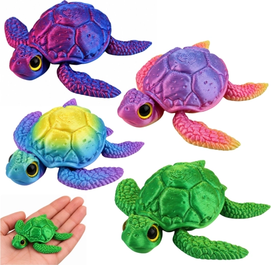 Figura 3D di tartaruga marina con pinne e testa mobili, cangiante multicolore 8 cm - 1 pezzo
