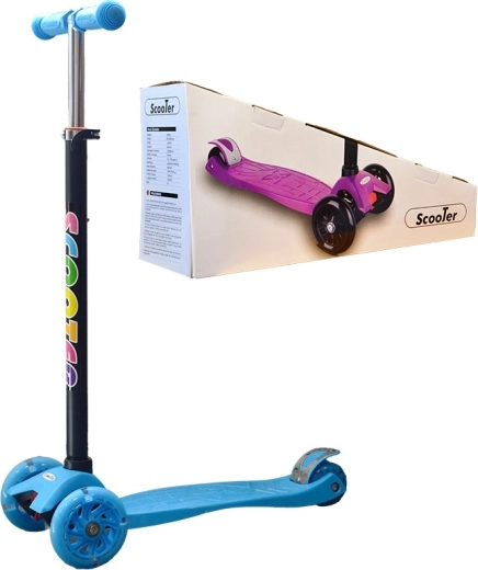Monopattino a tre ruote per bambini con ruote luminose – blu