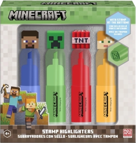 Minecraft set di 4 evidenziatori con topper 3D e timbro