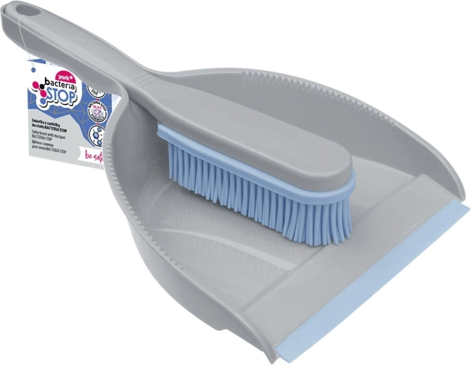 Spazzola e paletta con bordo in gomma Bacteria Stop, grigio chiaro