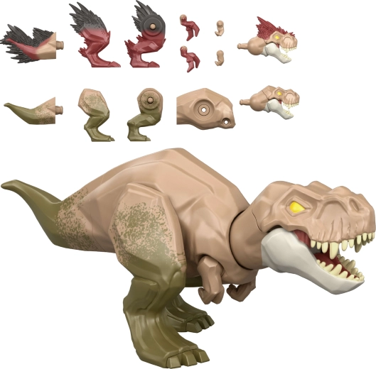 Mattel Jurassic World Mayhem Mix-ups 2 in 1 figura di dinosauro Tyrannosaurus rex