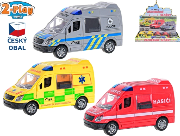 2-Play Traffic auto di soccorso 1:32 con meccanismo a retrocarica, 12 cm