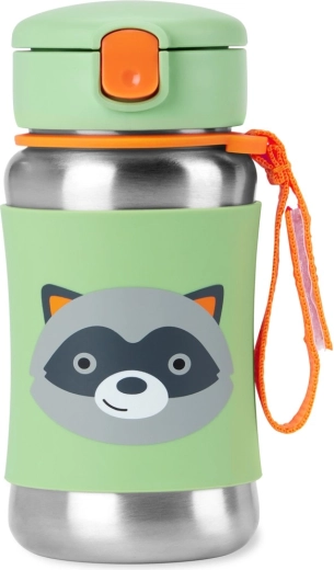 Skip Hop Spark Style bottiglia in acciaio inox con cannuccia per acqua, orsetto procione 350 ml 12m+