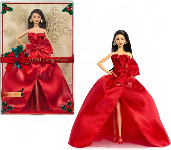 Mattel Barbie Signature bambola da collezione natalizia 2026 mora in abito rosso