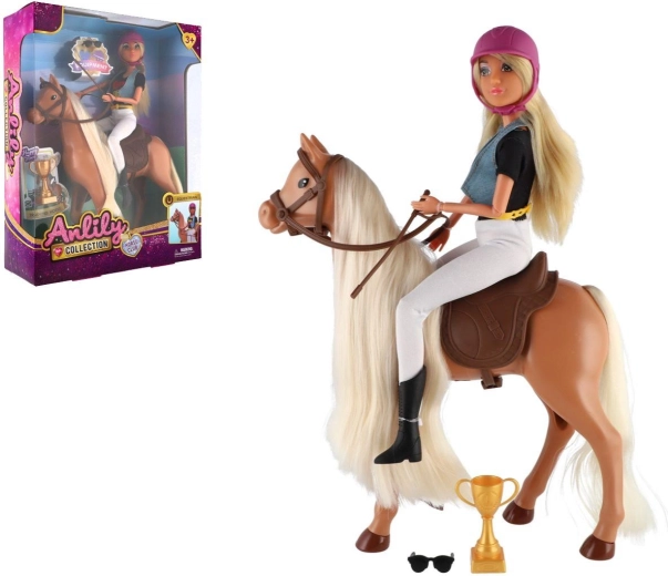 Bambola fantino Anlily con cavallo da pettinare e accessori