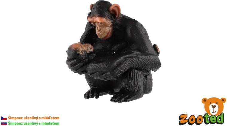 Figura di femmina di scimpanzé comune con cucciolo