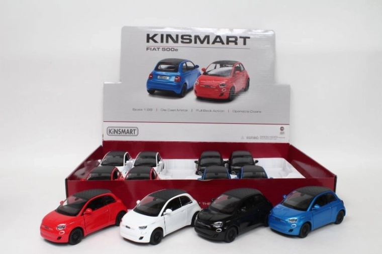 Modellino auto Fiat 500e 1:28 con trazione (12 pz in espositore da banco)