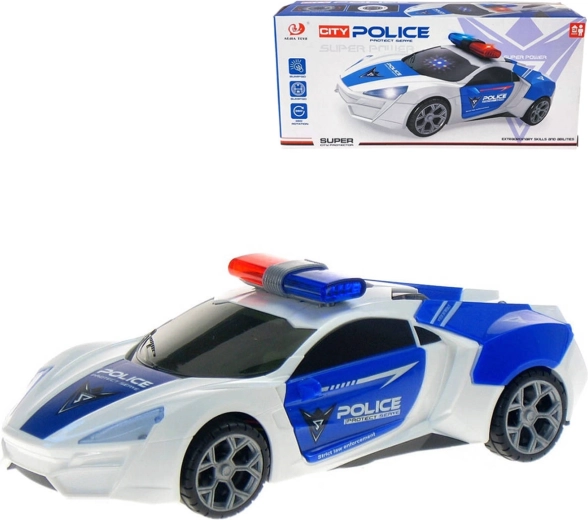 Auto della polizia a batterie con luce e suono, con funzione antiurto e rotazione a 360°