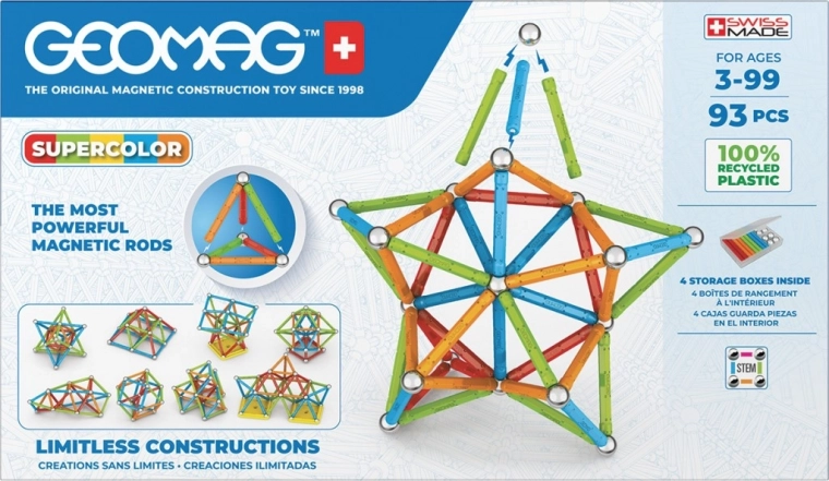 Geomag Supercolor costruzioni magnetiche 93 pezzi in plastica riciclata