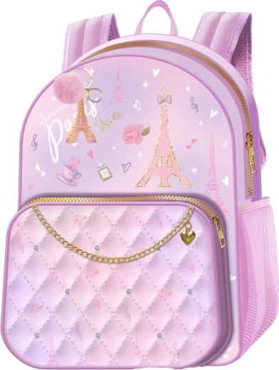 Zaino per bambini Deluxe Paris viola con catenella decorativa